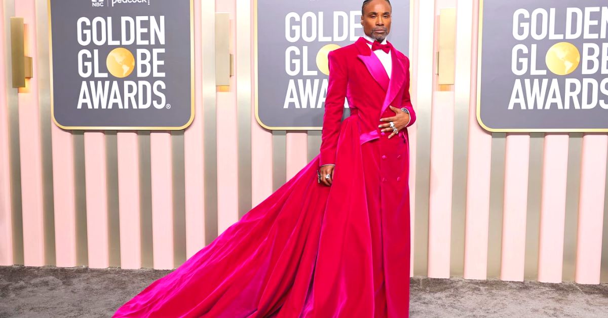 In an apparent nod to his famous 2019 Oscars outfit, Billy Porter again wore a Christian Siriano tuxedo gown — this time in magenta