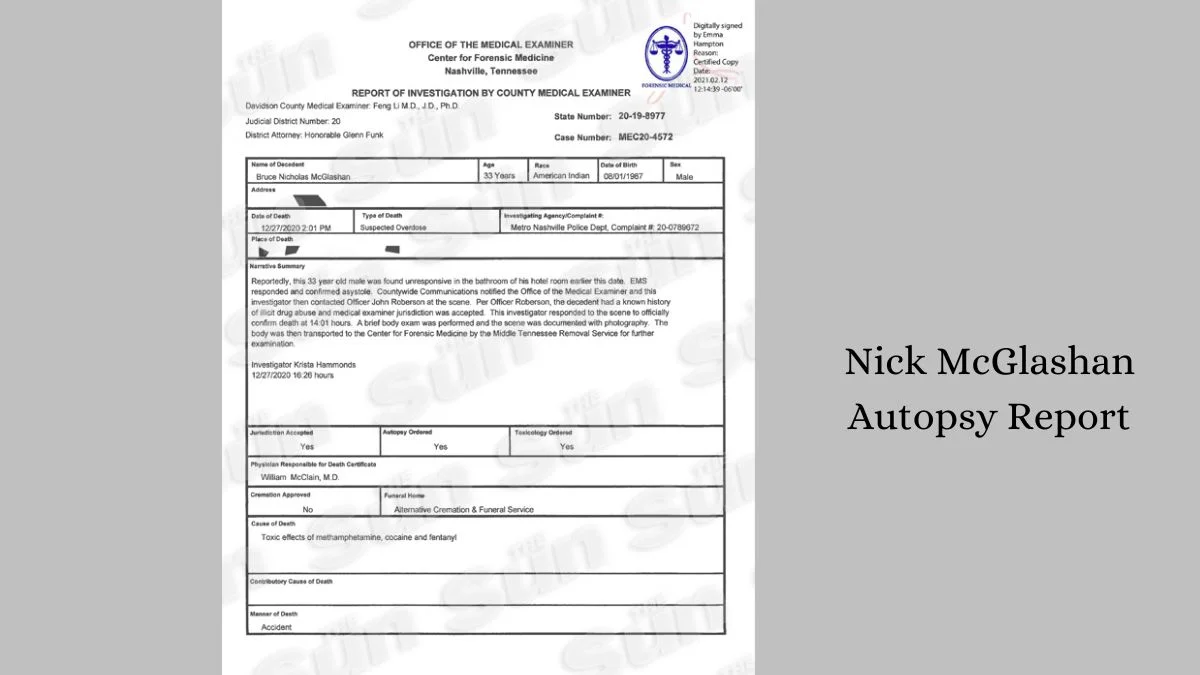Nick McGlashan Autopsy Report