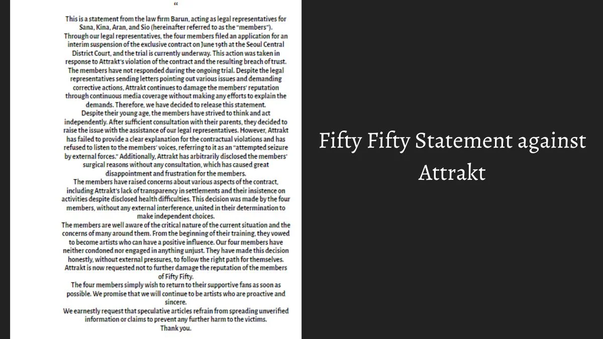 Fifty Fifty Statement against Attrakt