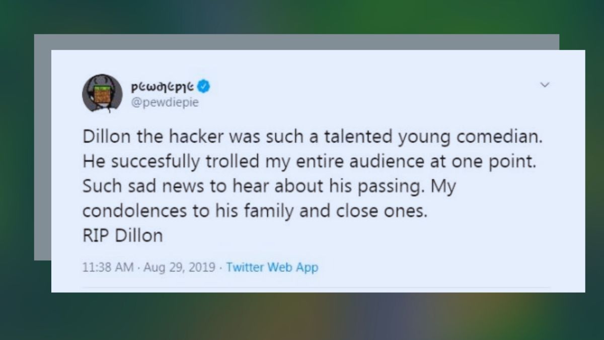 PewDiePie wrote about Dillon The Hacker Death