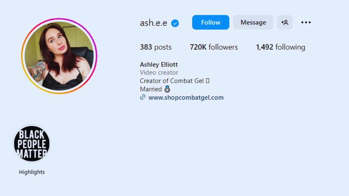 Screenshot of Ashley Elliot's Instagram Bio