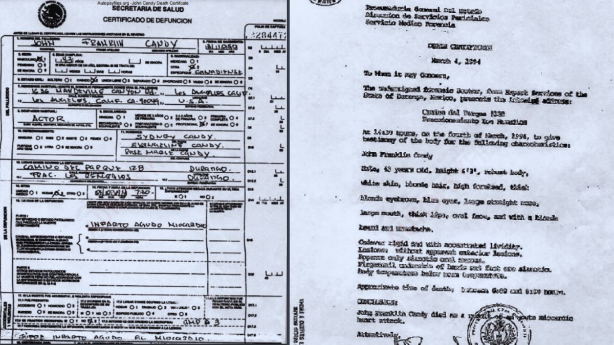 Screenshot of John Candy's Death Certificate